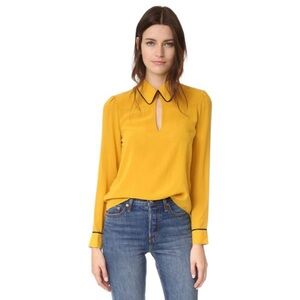 Alice + Olivia Mustard Yellow Long Sleeve Keyhole Blouse